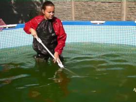 Jackie in waders and sauna suit gets wet feet