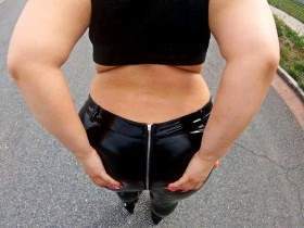 Mouth stuffing for Big Booty in leather leggings!