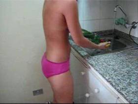 pissed at the kitchen work into panties