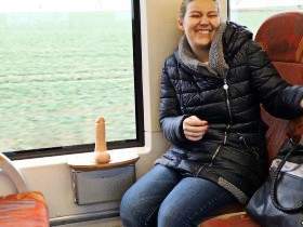 Public double orgasm while riding on the train !!!