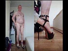 Naked nylon boy and heels