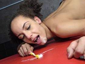 Mega Skinny Girl Lia Amalia impregnation GB and teeth brushing with sperm