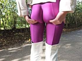 Overknees and purple leggings