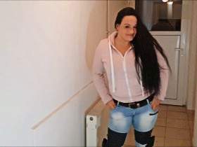 Pissing in riding boots in the jeans