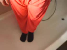 Pissing on a pink pants