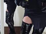 User request: Masturbation in the mirror with desired jacket and overknees