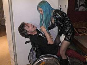 Slave in wheelchair worshiped his divine mistress - NS, Smoking, Spitting, UserDreh 2