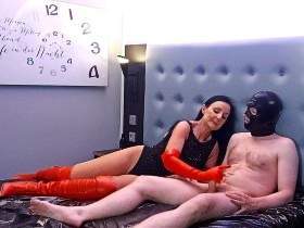 Long Red Latexgloves is milking you