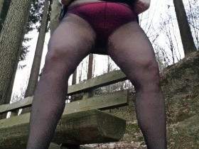 Outdoor piss and shit in pantyhose