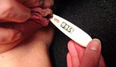 Thermometer in Fotze voll Sperma