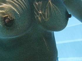 Unterwasser Selfie: Harter Gartenschlauch-Strahl, flatternde Pussy