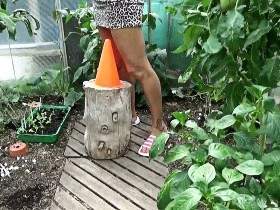 Traffic cone fucked in the greenhouse