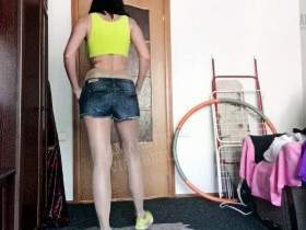 Piss in shorts and pantyhose