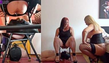 Ein Teenie und eine Milf füllen einen Sklaven mit ihrer Scheiße ab! Split-Screen Version