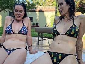 MILFs. Licking and fingering by the pool