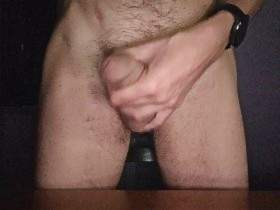 Handjob with my flaccid cock, spreading cum all over the desk