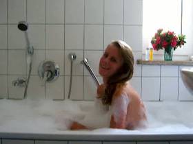Foaming body wash in the tub