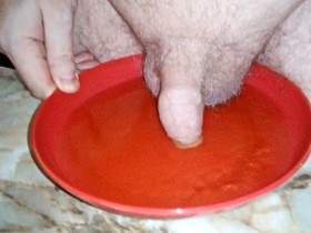 John is Peeing on a Plate with the Cock in the Pee