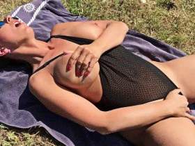 Wanked public in Wicked Weasel swimsuit