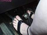 Barefoot in flip flops ** driving a car **