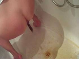 Full shit in the bathtub Enema