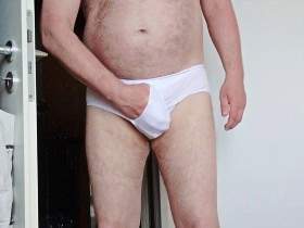 Short solo fun in the white underpants