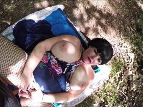 Horny fat guy with huge tits in the forest for a sex date met and fucked. Part 3.