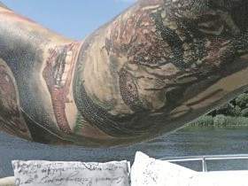 Shit on the seating group of the yacht