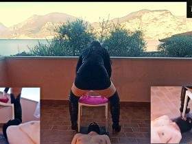 Italian toilet with lake view completely covered in shit