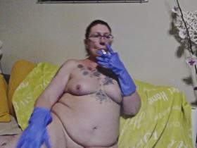Smoking with rubber gloves