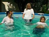 With Christina and Jackie in jeans and T-shirts in the pool
