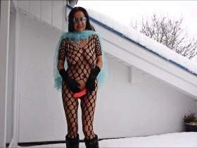 With dildo in the snow and pissing