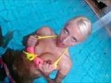 (Partially without sound)Sex in the pool under the water blowjob