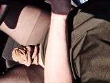 Horny cumshot with the door open in the car