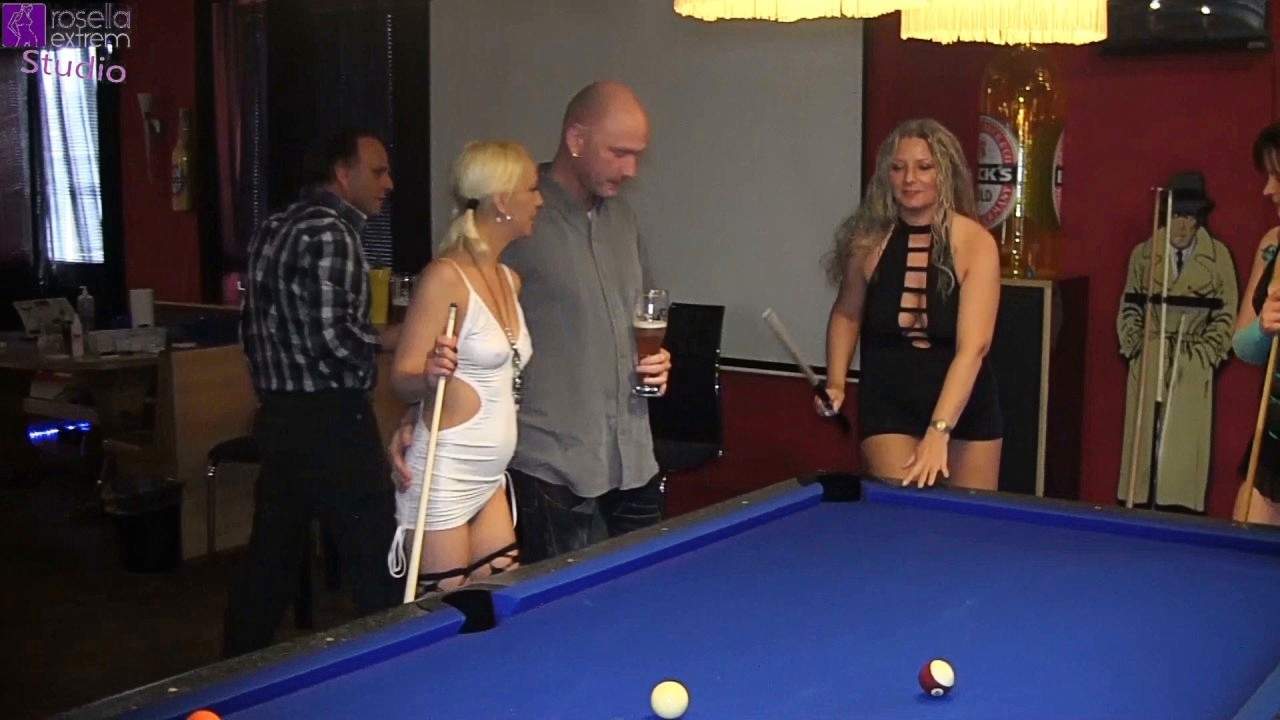 RosellaExtrem - Public: bareback orgy in the billiard cafe! 3 girls fu