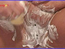 Pussy shaved and then played with on the BDSM cross