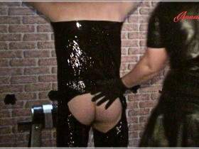 Femdom fetish - slave wrapped and ass spanked