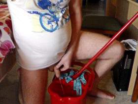 John is Peeing into the Cleaning Bucket