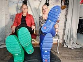Our rubber boots green and blue