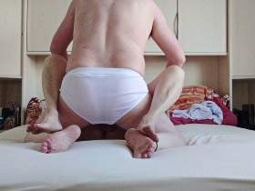 Horny fuck with granny in underpants and dirty feet