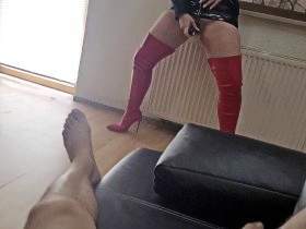 Fucking action in red patent overknees