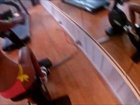 Horny blonde in hotel fitness room fucked, mega public. Hammer awesome, almost got caught(without sound)