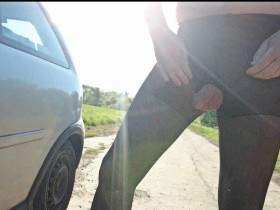 Horny fun in broken tights ** outdoor car **