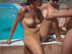 THREESOME AT THE HOLIDAY POOL