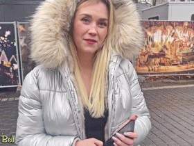 Blonde slut FUCKED outdoors only in a down jacket!