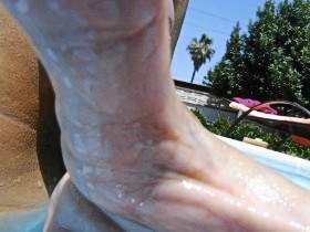 Underwater selfie: dildo fucking & riding. Hard garden hose jet on and in pussy