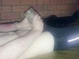 Wank and cum with clear fleshlight on waterbed