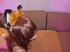 My girlfriend Surprises me with a fox tail up her ass and wants my cock