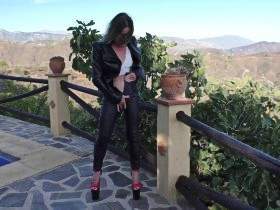 Costa del Sol I'm so horny Part 1 - Massaging my horny pussy in a leather outfit