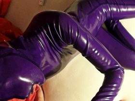 POV - Zentai blowjob in purple latex